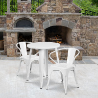 Flash Furniture CH-51080TH-2-18ARM-WH-GG 24" Round Metal Table Set with Arm Chairs in White